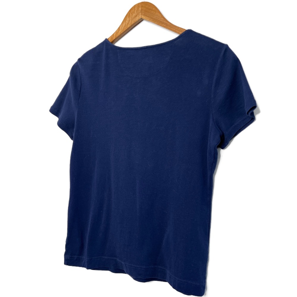 Lauren Ralph Lauren Womens Navy Blue Short Sleeve Henley Casual T Shirt Top L - Picture 12 of 16